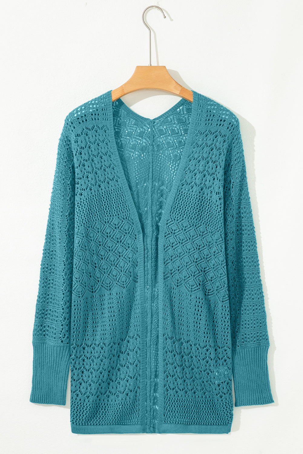 Redwood Burl Mix Pattern Hollow Knit Open Front Cardigan
