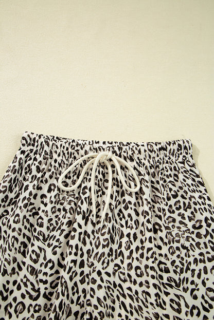Khaki Leopard Drawstring Loose Pants